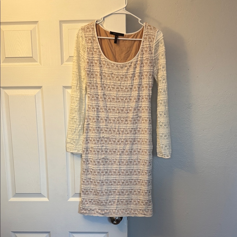 BCBGMaxAzria Cream Lace Long Sleeve Dress